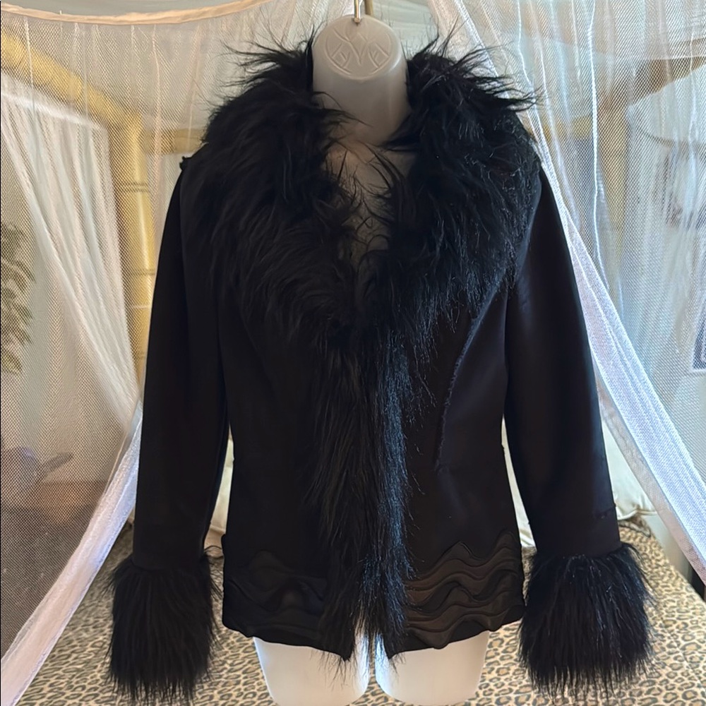 Cache Black Faux Suede and Fur Jacket